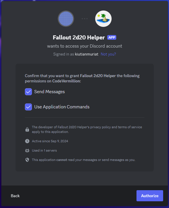 Authorize the bot on the server