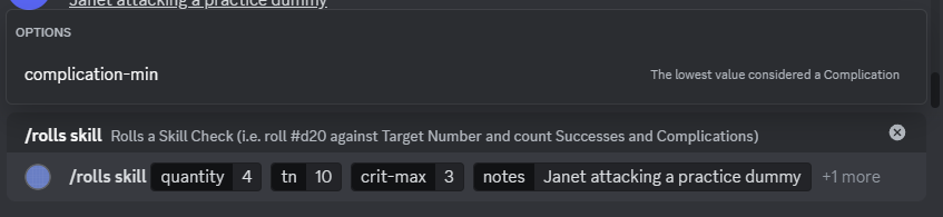 A screenshot of the skill check command