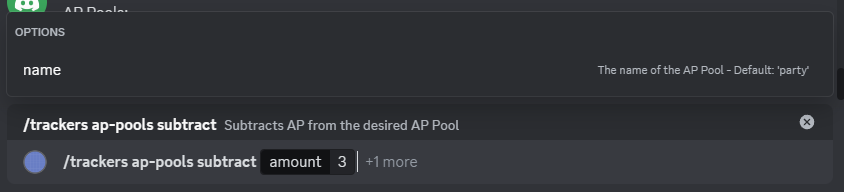 A screenshot of the subtract AP command