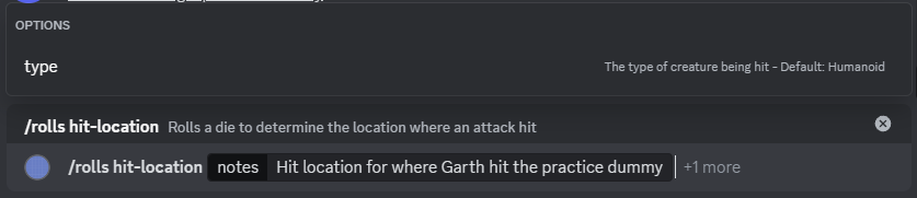 A screenshot of the hit location command