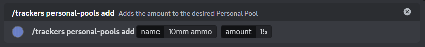 A screenshot of the add amount to Personal Pool command