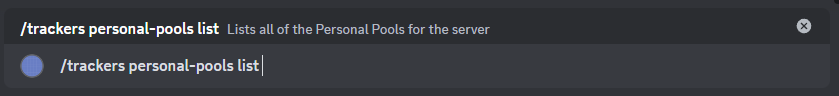 A screenshot of the list Personal Pool command