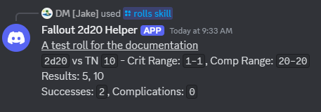 A screenshot of the response from a 'rolls skill' command