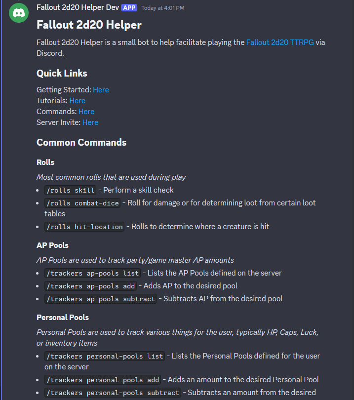 A screenshot of the response in Discord