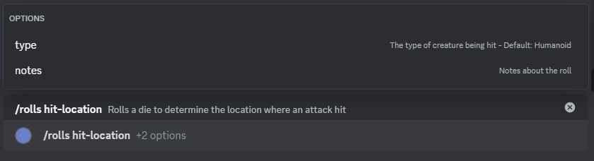 A screenshot of the command definition in Discord
