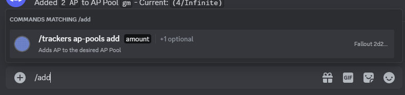 Screenshot showing /add being typed into the Discord chat bar and the commands being filtered down