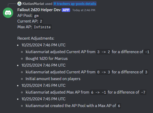 A screenshot of the response in Discord