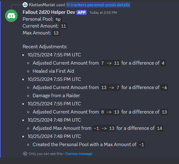 A screenshot of the response in Discord